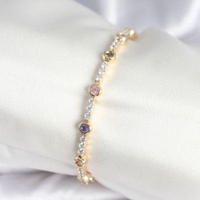 Pirinç Gold Renk Zirkon Taşlı Kadın Bileklik