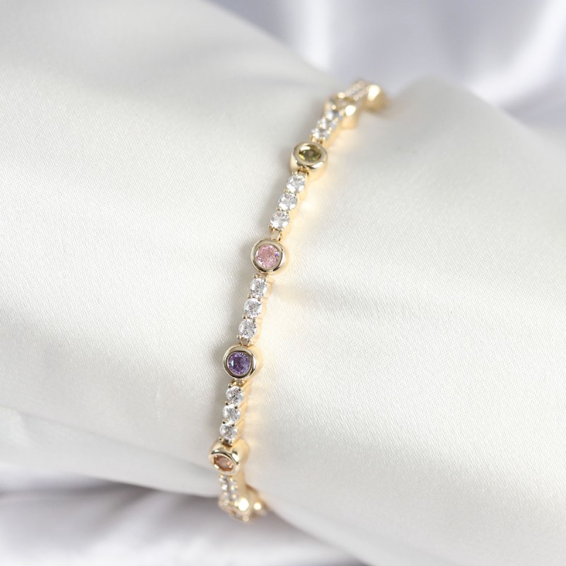 Pirinç Gold Renk Zirkon Taşlı Kadın Bileklik