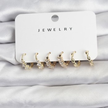 Pirinç Gold Renk Zirkon Taşlı Kadın Küpe Seti