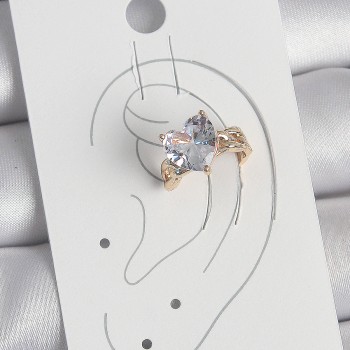 Pirinç Gold Renk Zirkon Taşlı Kalp Model Kadın Kıkırdak Küpe