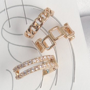 Pirinç Gold Renk Zirkon Taşlı Kare Zincir Model Kadın Kıkırdak Küpe