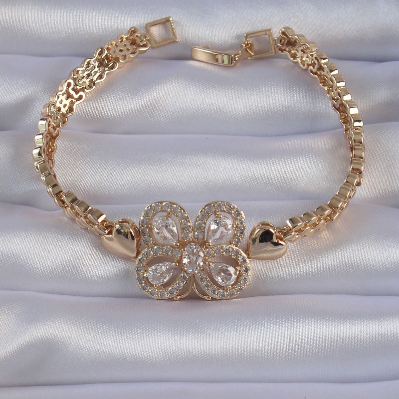 Pirinç Gold Renk Zirkon Taşlı Kelebek Figürlü Parçalı Model Bileklik