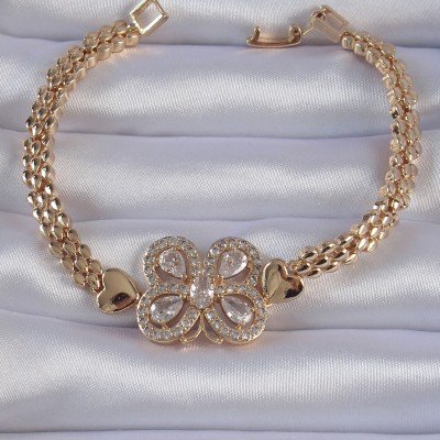 Pirinç Gold Renk Zirkon Taşlı Kelebek Figürlü Parçalı Model Bileklik