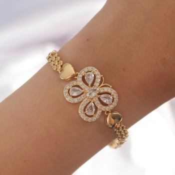 Pirinç Gold Renk Zirkon Taşlı Kelebek Figürlü Parçalı Model Bileklik