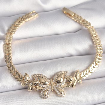 Pirinç Gold Renk Zirkon Taşlı Kelebek Model Kadın Bileklik