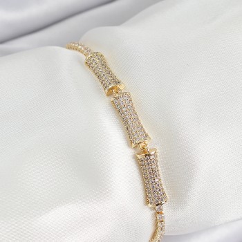 Pirinç Gold Renk Zirkon Taşlı Kemik Model Kadın Bileklik