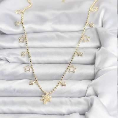 Pirinç Gold Renk Zirkon Taşlı Kutup Yıldızı Model Kadın Kolye