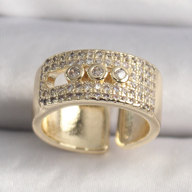 Pirinç Gold Renk Zirkon Taşlı Messika Model Ayarlanabilir Kadın Yüzük