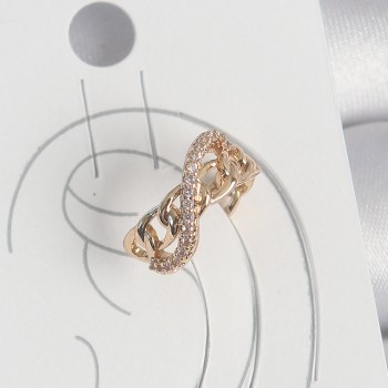 Pirinç Gold Renk Zirkon Taşlı Sonsuzluk Zincir Model Kadın Kıkırdak Küpe