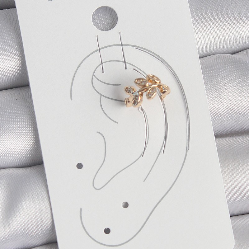 Pirinç Gold Renk Zirkon Taşlı Yaprak Model Kadın Kıkırdak Küpe