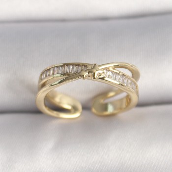 Pirinç Gold Renk Zirkon Taşlı Yıldız Detaylı Ayarlanabilir Kadın Yüzük