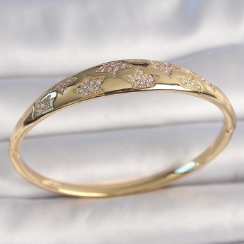 Pirinç Gold Renk Zirkon Taşlı Yıldız İşlemeli Kadın Kelepçe