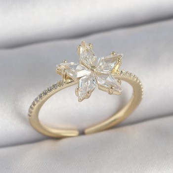 Pirinç Gold Renk Zirkon Taşlı Yıldız Model Ayarlanabilir Kadın Yüzük