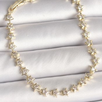Pirinç Gold Renk Zirkon Taşlı Yıldız Model VIP Seri Kadın Bileklik