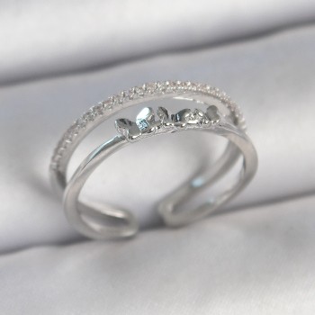 Pirinç Gümüş Renk 2'Li Zirkon Taş Detaylı Kelebek Figür Ayarlanabilir Model Kadın Yüzük