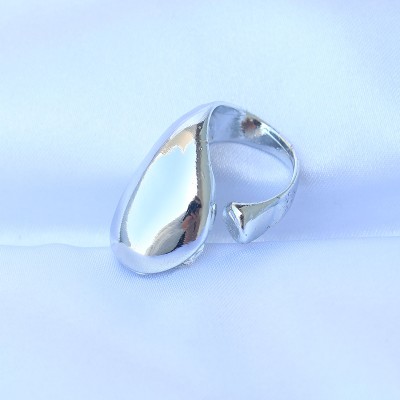 Pirinç Gümüş Renk Ayarlanabilir İri Bombeli Yüzük