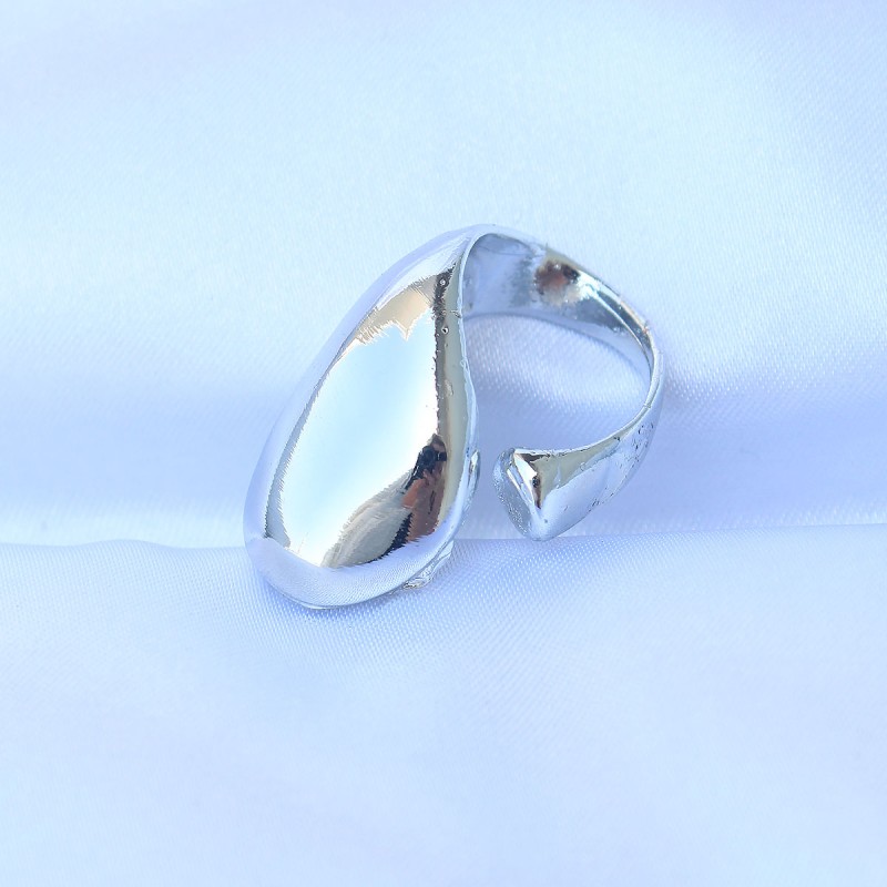 Pirinç Gümüş Renk Ayarlanabilir İri Bombeli Yüzük