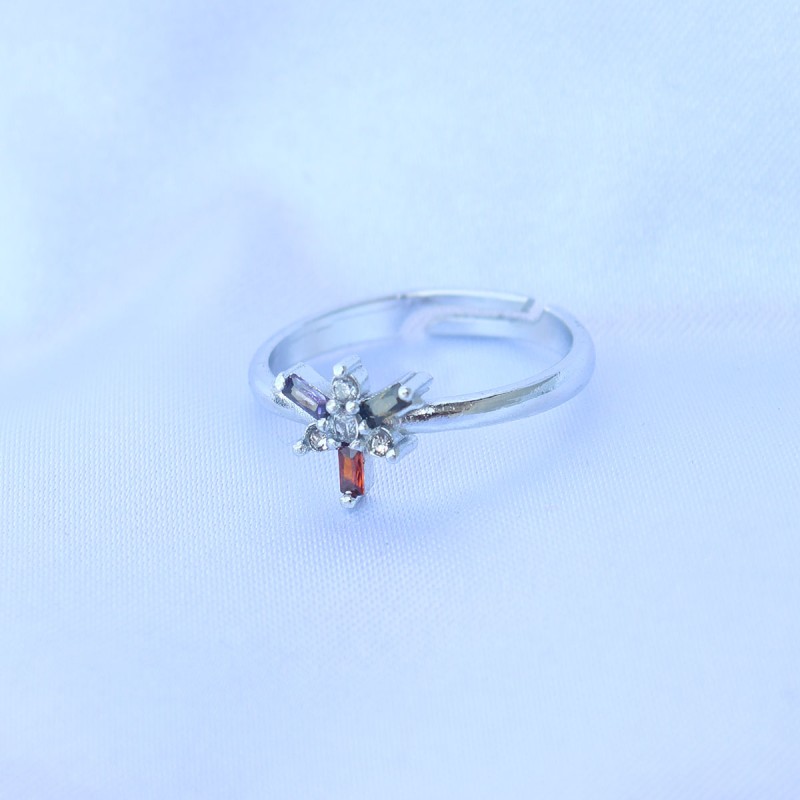 Pirinç Gümüş Renk Ayarlanabilir Renkli Zirkon Taşlı Yusufçuk Yüzük