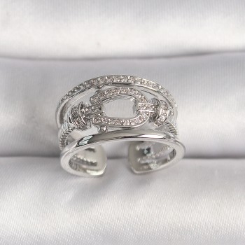 Pirinç Gümüş Renk Ayarlanabilir Zirkon Taşlı Gemici Düğüm Model Kadın Yüzük