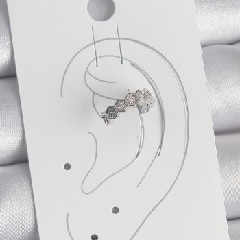 Pirinç Gümüş Renk Bal Peteği Model Zirkon Taşlı Kadın Kıkırdak Küpe