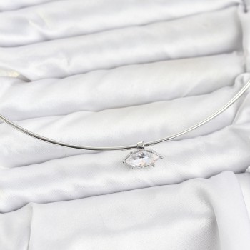 Pirinç Gümüş Renk Choker Model Zirkon Taşlı Kadın Kolye