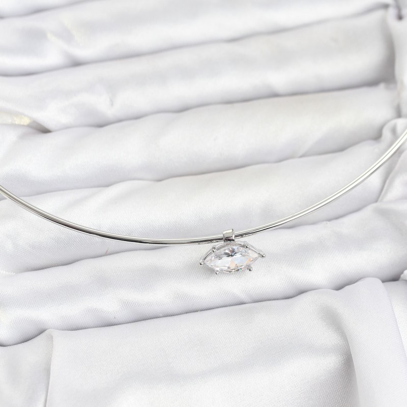 Pirinç Gümüş Renk Choker Model Zirkon Taşlı Kadın Kolye