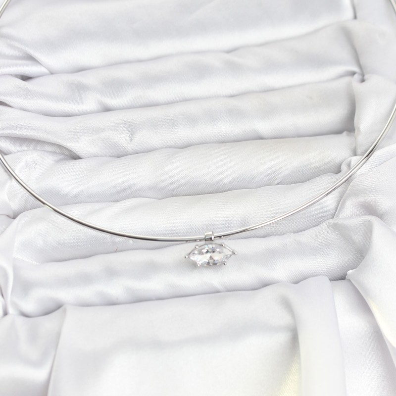 Pirinç Gümüş Renk Choker Model Zirkon Taşlı Kadın Kolye