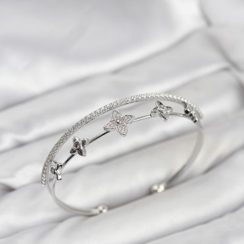 Pirinç Gümüş Renk Çiçek Model Kadın Bileklik