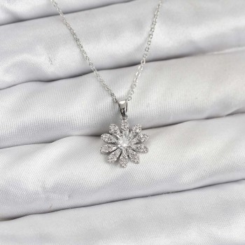 Pirinç Gümüş Renk Çiçek Model Kadın Kolye