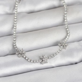 Pirinç Gümüş Renk Çiçek Model Zirkon Taşlı Su Yolu Kadın Bileklik