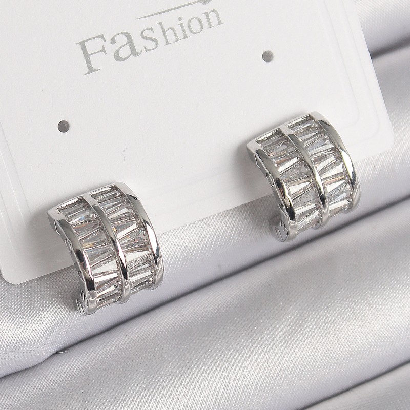 Pirinç Gümüş Renk Çift Sıra Zirkon Taşlı Kadın Küpe