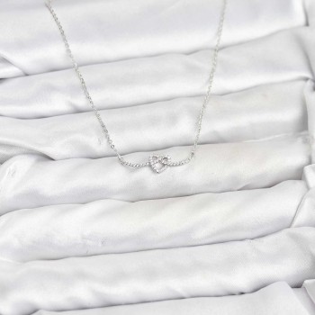 Pirinç Gümüş Renk Düğüm Kalp Model Kadın Kolye