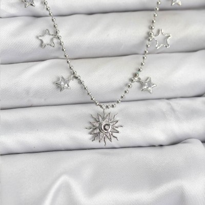 Pirinç Gümüş Renk Güneş Model Kadın Kolye