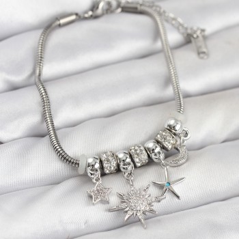 Pirinç Gümüş Renk Güneş Tema Charmlı Kadın Bileklik