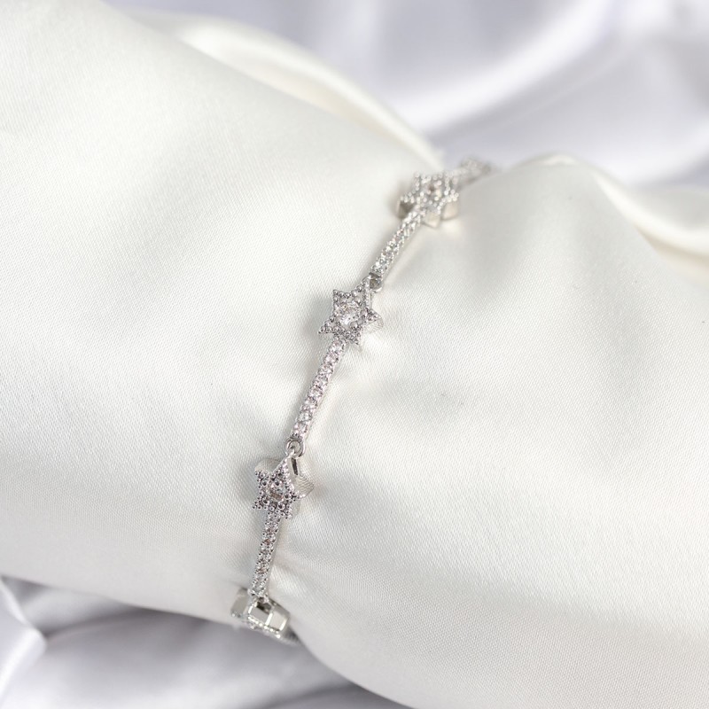 Pirinç Gümüş Renk Halley Yıldız Model Kadın Bileklik