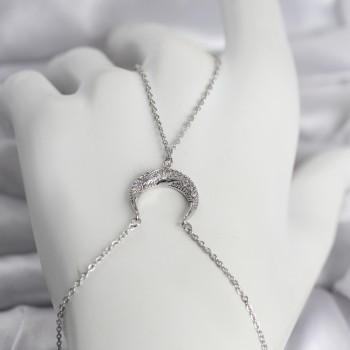 Pirinç Gümüş Renk Hilal Model Zirkon Taşlı Kadın Şahmeran