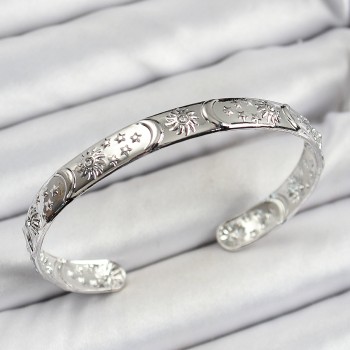 Pirinç Gümüş Renk İşlemeli Altı Açık Bileklik