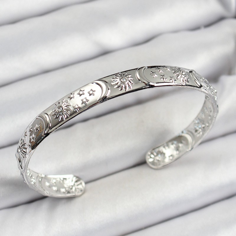 Pirinç Gümüş Renk İşlemeli Altı Açık Bileklik