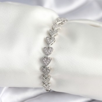 Pirinç Gümüş Renk Kalp Model Kadın Bileklik