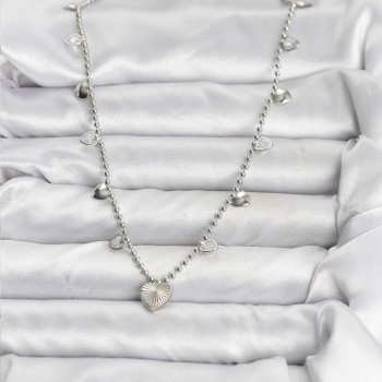 Pirinç Gümüş Renk Kalp Model Kadın Kolye