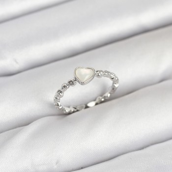 Pirinç Gümüş Renk Kalpli Model Kadın Yüzük