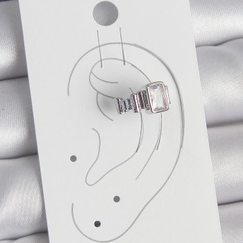 Pirinç Gümüş Renk Kare Zirkon Taşlı Kadın Kıkırdak Model Küpe