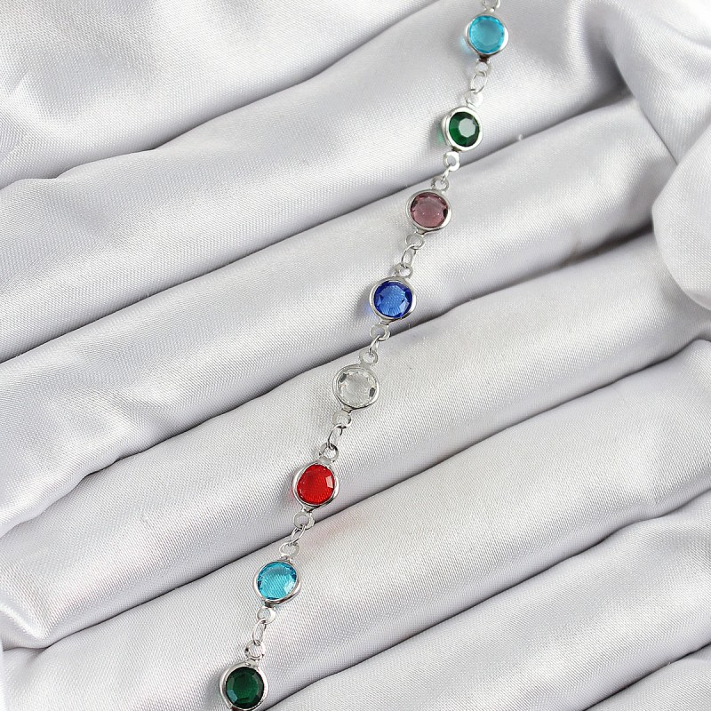 Pirinç Gümüş Renk Karışık Renk Zirkon Taşlı Kadın Bileklik