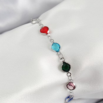 Pirinç Gümüş Renk Karışık Renk Zirkon Taşlı Kadın Bileklik