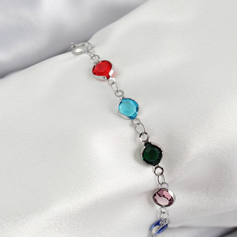 Pirinç Gümüş Renk Karışık Renk Zirkon Taşlı Kadın Bileklik