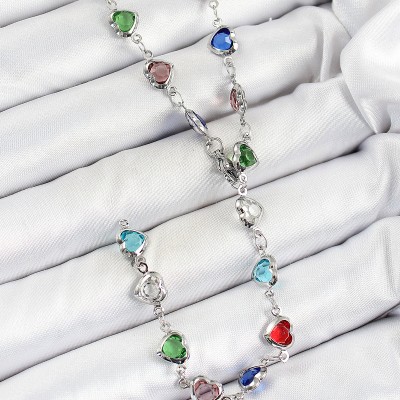 Pirinç Gümüş Renk Karışık Renk Zirkon Taşlı Kalpli Y Kadın Kolye