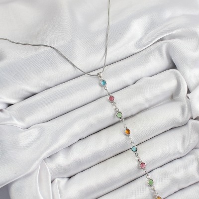 Pirinç Gümüş Renk Karışık Renk Zirkon Taşlı Y Kadın Kolye