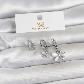 Pirinç Gümüş Renk Kelebek Model 3'lü Kadın Küpe