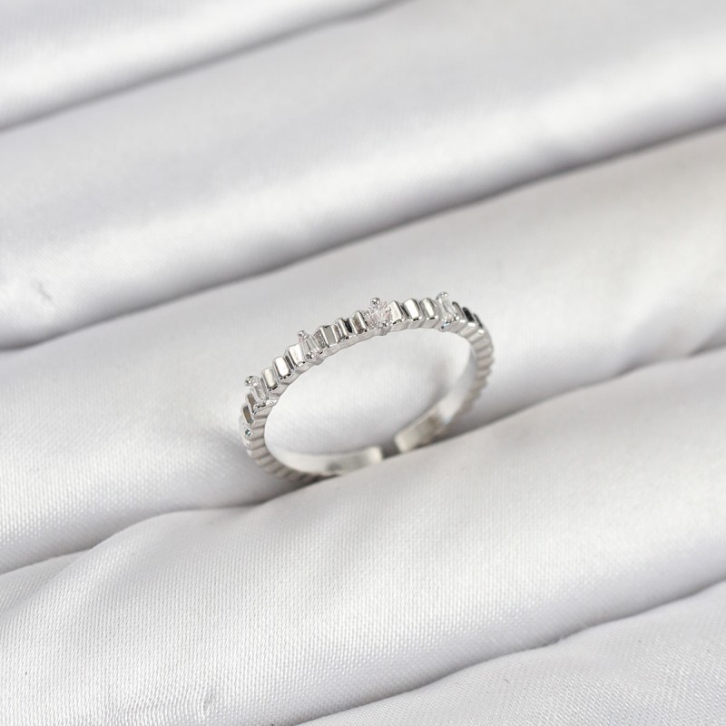 Pirinç Gümüş Renk Lazer Kesim Kadın Yüzük