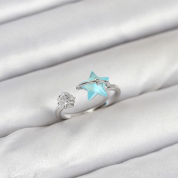 Pirinç Gümüş Renk Mavi Yıldızlı Model Kadın Yüzük